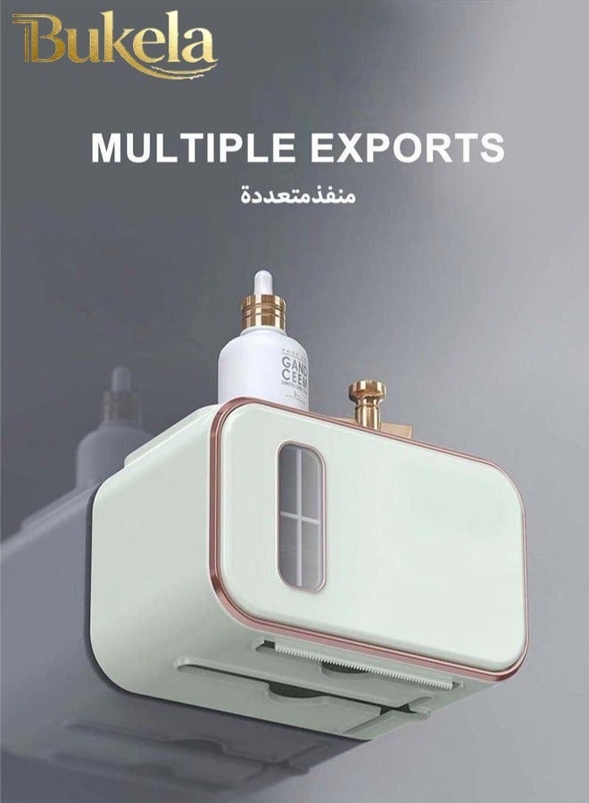 Bukela Wall-Mounted Tissue Box With Removable Wooden Pallet Punch-Free Tissue Dispenser, Perspective Window Design, Phone Rack Clear Tissue Storage For Bathroom Living Room Bedroom Office(Light fir green) - Image 3