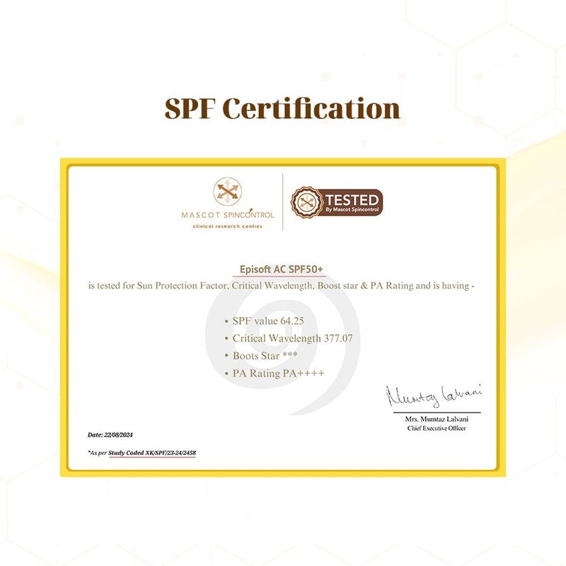 Episoft واقي الشمس إبيسوفت AC SPF 50 أقصى ترطيب حماية ضد الأشعة فوق البنفسجية UVA و UVB مقاوم للماء والعرق خفيف الوزن مع فوائد مضادة للشيخوخة لجميع أنواع البشرة بدون أثر أبيض 50 غرام - Image 5