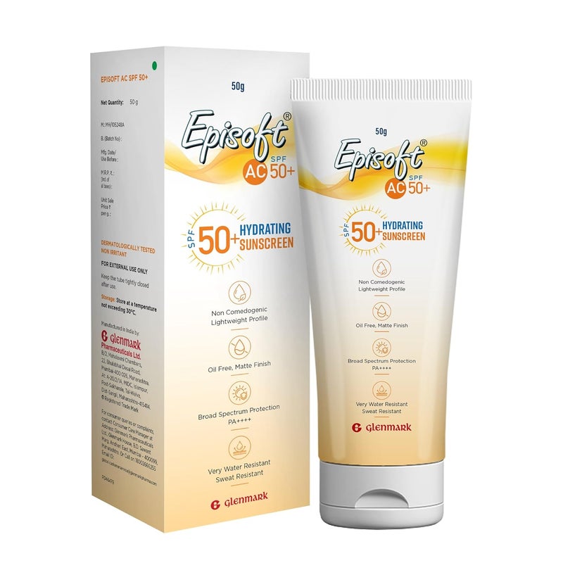Episoft واقي الشمس إبيسوفت AC SPF 50 أقصى ترطيب حماية ضد الأشعة فوق البنفسجية UVA و UVB مقاوم للماء والعرق خفيف الوزن مع فوائد مضادة للشيخوخة لجميع أنواع البشرة بدون أثر أبيض 50 غرام - Image 1