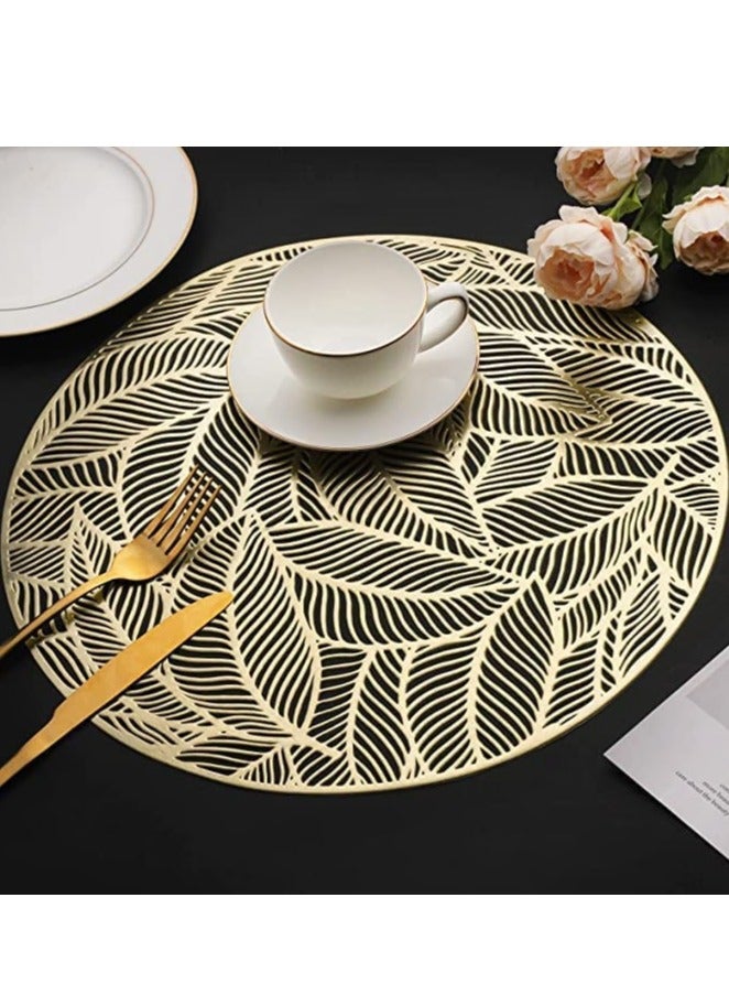 Placemats Set of 6pcs, Round Leaf Place Mats for Dining Table Hollowed-Out Pressed Vinyl Table Mats for Holiday Party Wedding Accent Centerpiece Dinner Table Decoration  - Image 1