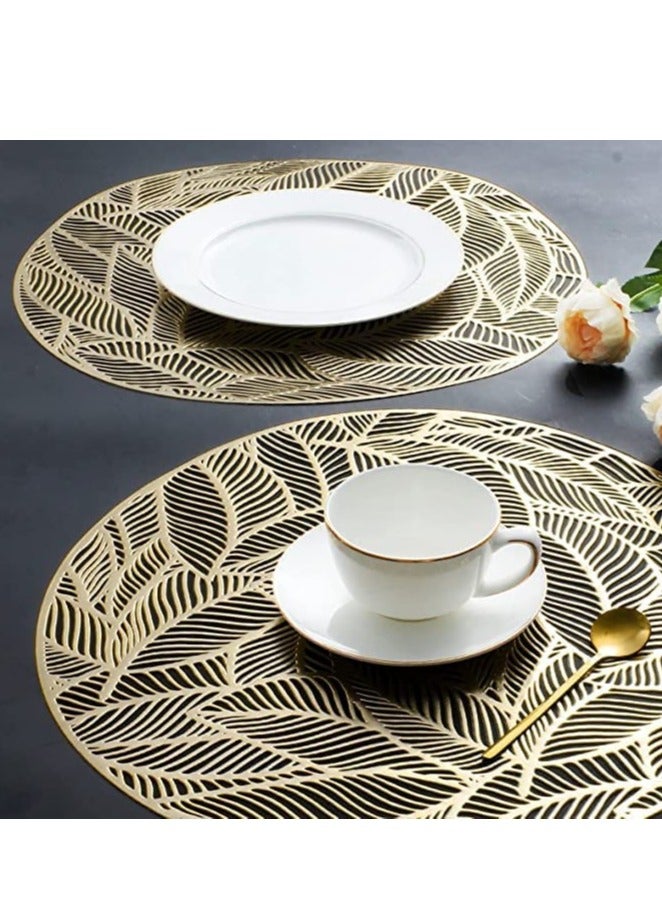 Placemats Set of 6pcs, Round Leaf Place Mats for Dining Table Hollowed-Out Pressed Vinyl Table Mats for Holiday Party Wedding Accent Centerpiece Dinner Table Decoration  - Image 4