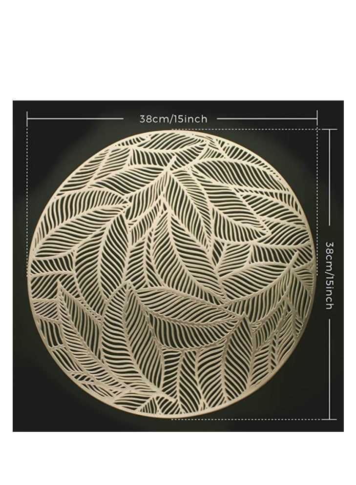 Placemats Set of 6pcs, Round Leaf Place Mats for Dining Table Hollowed-Out Pressed Vinyl Table Mats for Holiday Party Wedding Accent Centerpiece Dinner Table Decoration  - Image 2