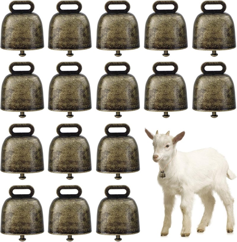Roucerlin 16PCS Vintage Style Metal Cow Bell, Premium Cowbell for Grazing Cattle, Horses and Sheep, Animal Anti-Lost Accessories Bell,Often Used in Festive Cheering Loudly Calling Bell (Brass) - Image 1