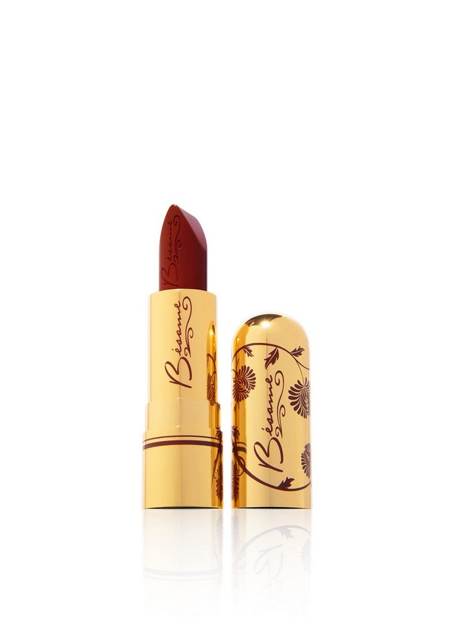 بيسامي كوزمتيكس أحمر شفاه BESAME Cherry Red 1935 Vintage Shade، رائع، أحمر غامق ناضج، مثالي للبشرة المتوسطة إلى الداكنة، مع فيتامين E المرطب، لمسة نهائية ساتانية، لون أحمر شفاه يدوم طويلاً أو لون شفاه غير لامع  - Image 1