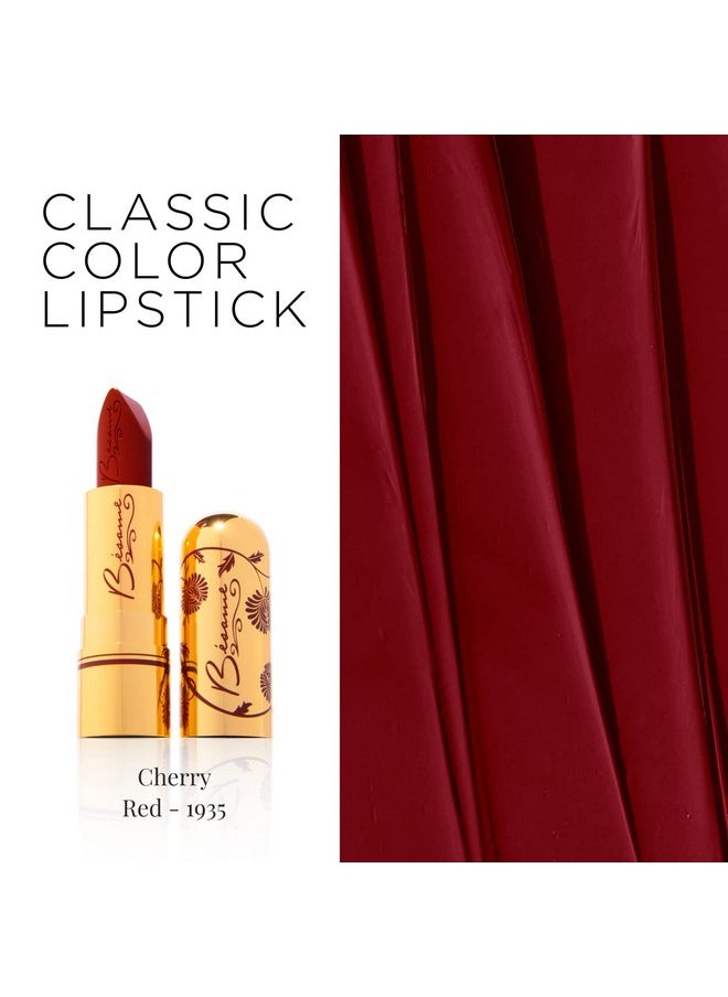 بيسامي كوزمتيكس أحمر شفاه BESAME Cherry Red 1935 Vintage Shade، رائع، أحمر غامق ناضج، مثالي للبشرة المتوسطة إلى الداكنة، مع فيتامين E المرطب، لمسة نهائية ساتانية، لون أحمر شفاه يدوم طويلاً أو لون شفاه غير لامع  - Image 2