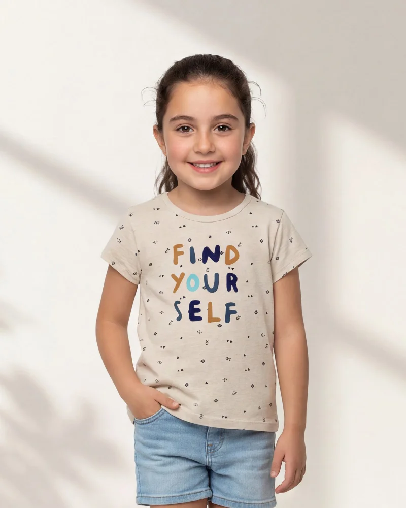 Redtag Girls Beige Printed T-Shirt