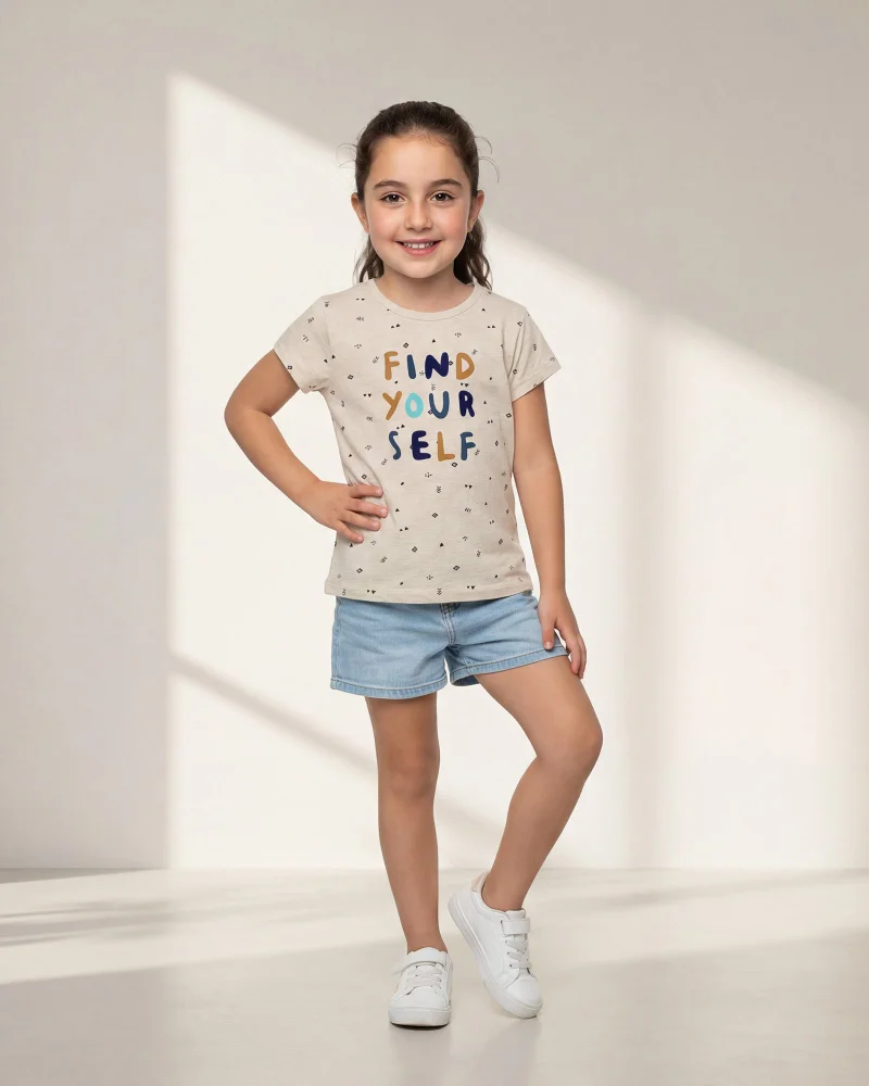 Redtag Girls Beige Printed T-Shirt