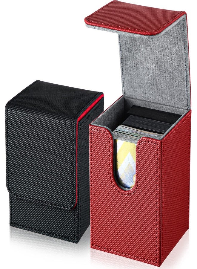 Weewooday 2 Boxes Leather Deck Card Boxes Large Size Fit 100 Plus Sleeved Cards Deck Game for Collectible Playing Compatible with Mtg Tcg(Vertical,Black Red, Red) - Image 1