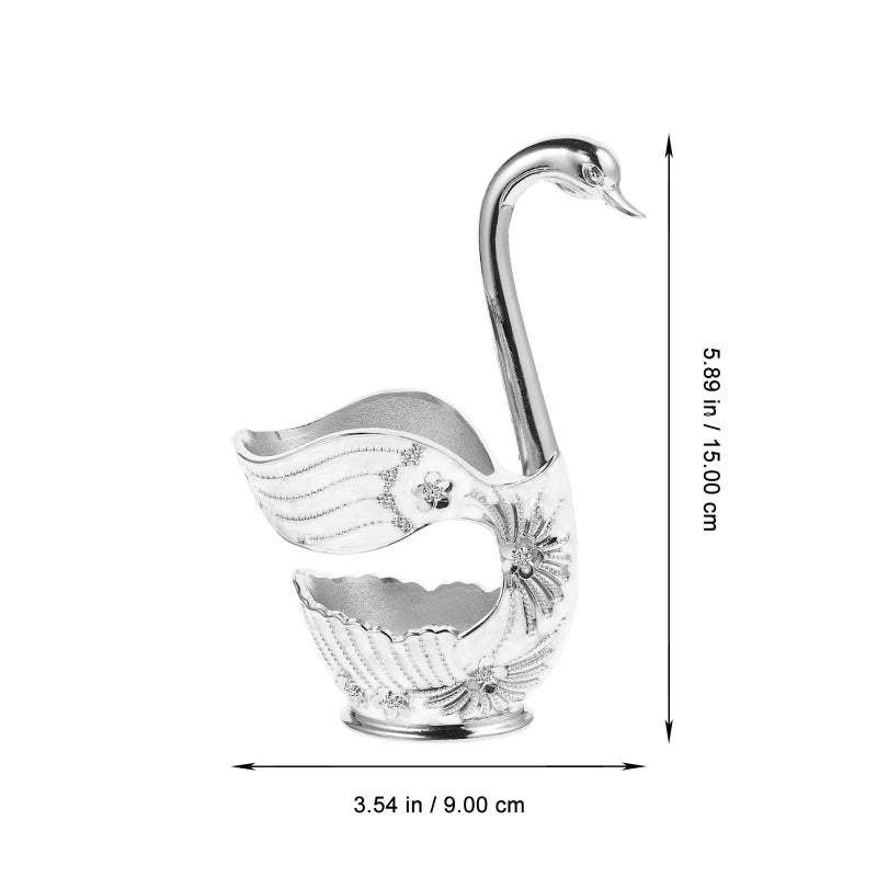 Silver Metal Swan Dessert Spoon Set with Holder 7pcs European Style Home Dining Fruit Serving - Image 3