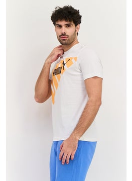 PUMA Men Sportswear Fit Short Sleeve Outdoor T Shirt, White/Orange  - Image 1
