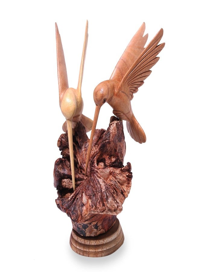 NOVICA Artisan Crafted Handcarved Wood Sculpture | Hummingbird Figurine Decor | Sustainable Animal Themed | Benalu & Jempinis Wood | NAT Geo Decoration | Indonesia ' Hummingbird Couple' 7.5" H x 6" W - Image 2
