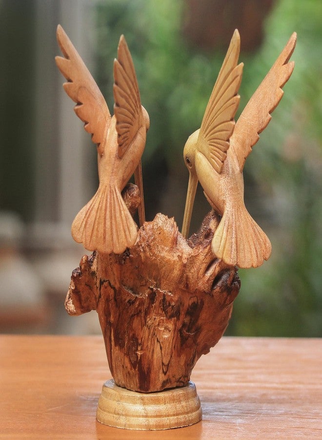 NOVICA Artisan Crafted Handcarved Wood Sculpture | Hummingbird Figurine Decor | Sustainable Animal Themed | Benalu & Jempinis Wood | NAT Geo Decoration | Indonesia ' Hummingbird Couple' 7.5" H x 6" W - Image 4