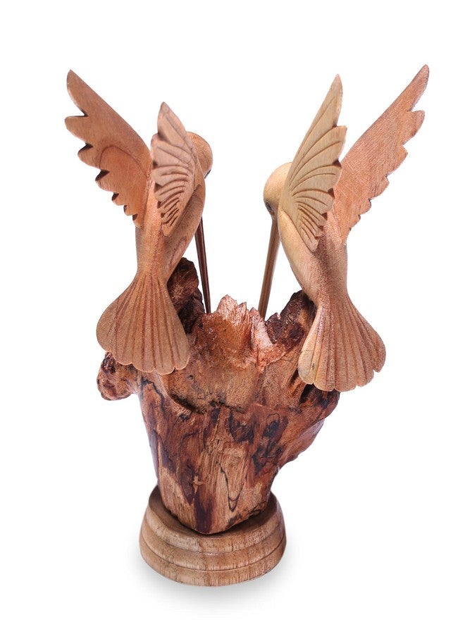 NOVICA Artisan Crafted Handcarved Wood Sculpture | Hummingbird Figurine Decor | Sustainable Animal Themed | Benalu & Jempinis Wood | NAT Geo Decoration | Indonesia ' Hummingbird Couple' 7.5" H x 6" W - Image 3