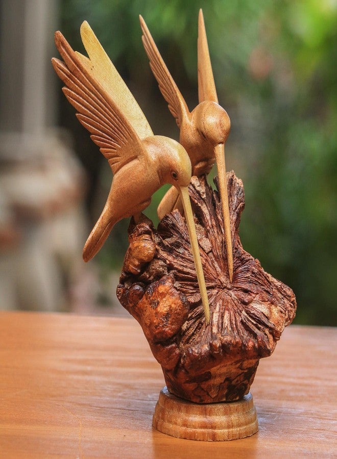 NOVICA Artisan Crafted Handcarved Wood Sculpture | Hummingbird Figurine Decor | Sustainable Animal Themed | Benalu & Jempinis Wood | NAT Geo Decoration | Indonesia ' Hummingbird Couple' 7.5" H x 6" W - Image 5