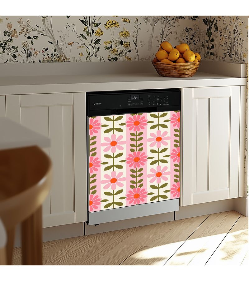 Colorful Floral Stripe Dishwasher Refrigerator Washing Machine Magnetic Cover Sticker Waterproof Dirt Proof Reusable Easy to Clean 23.03x25.59 Inches - Image 3