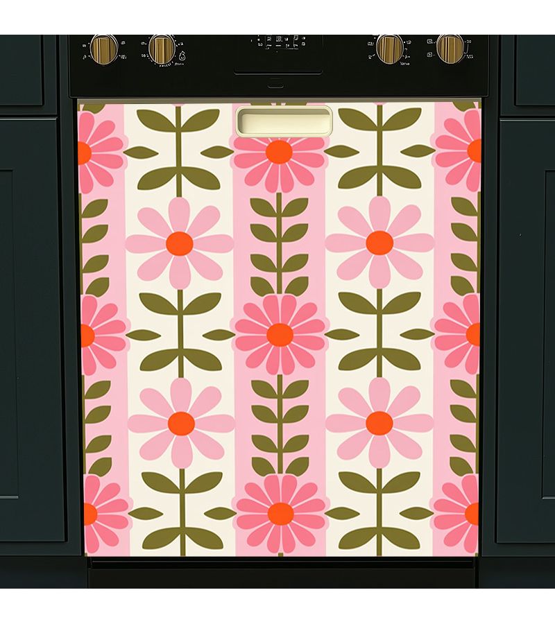 Colorful Floral Stripe Dishwasher Refrigerator Washing Machine Magnetic Cover Sticker Waterproof Dirt Proof Reusable Easy to Clean 23.03x25.59 Inches - Image 4