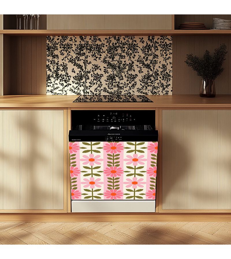 Colorful Floral Stripe Dishwasher Refrigerator Washing Machine Magnetic Cover Sticker Waterproof Dirt Proof Reusable Easy to Clean 23.03x25.59 Inches - Image 1