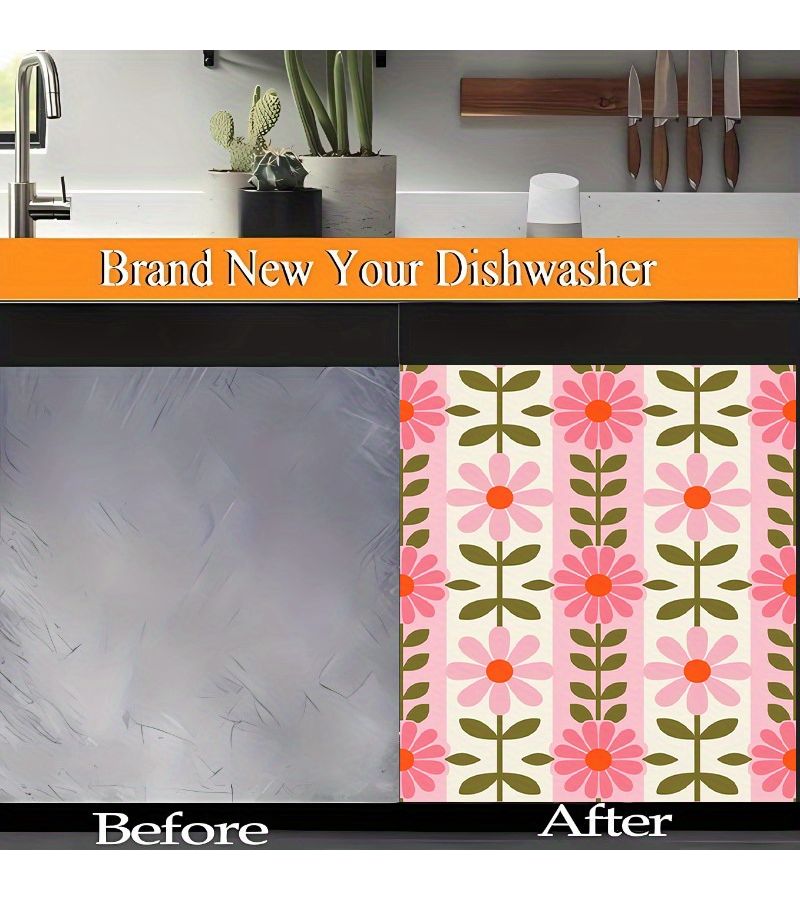 Colorful Floral Stripe Dishwasher Refrigerator Washing Machine Magnetic Cover Sticker Waterproof Dirt Proof Reusable Easy to Clean 23.03x25.59 Inches - Image 2