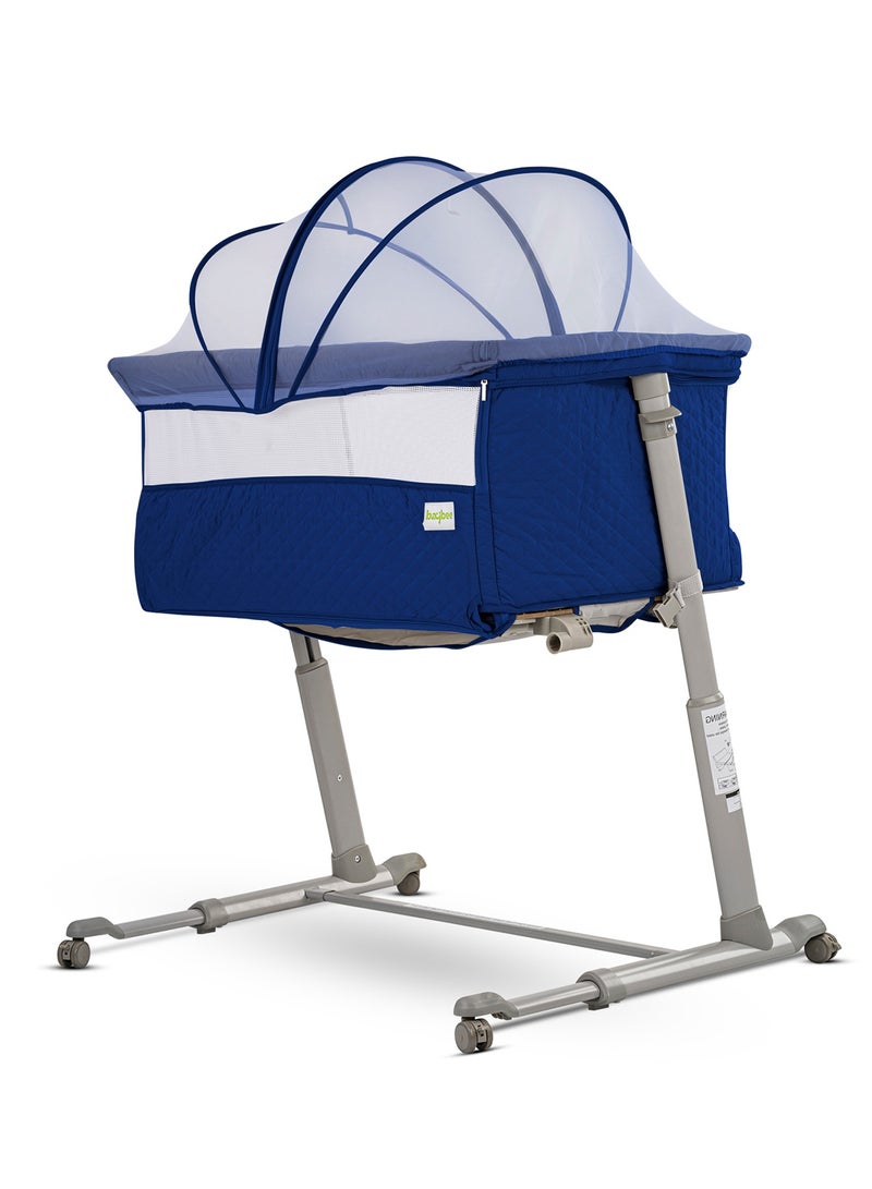 BAYBEE Cradella Cradle For Baby Cot Bedside Crib Portable Convertible Bassinet With Adjustable Height Wheels Mosquito Net Toys For Toddlers 0 To 18 Months Navy Blue - Image 2