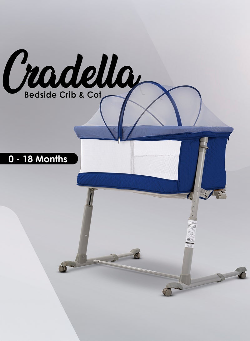 BAYBEE Cradella Cradle For Baby Cot Bedside Crib Portable Convertible Bassinet With Adjustable Height Wheels Mosquito Net Toys For Toddlers 0 To 18 Months Navy Blue - Image 3