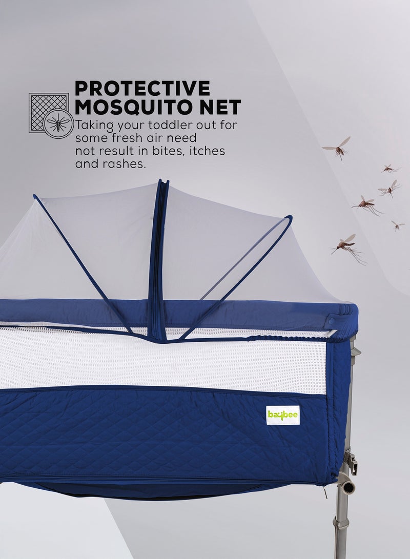 BAYBEE Cradella Cradle For Baby Cot Bedside Crib Portable Convertible Bassinet With Adjustable Height Wheels Mosquito Net Toys For Toddlers 0 To 18 Months Navy Blue - Image 5