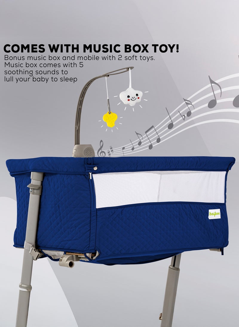 BAYBEE Cradella Cradle For Baby Cot Bedside Crib Portable Convertible Bassinet With Adjustable Height Wheels Mosquito Net Toys For Toddlers 0 To 18 Months Navy Blue - Image 4