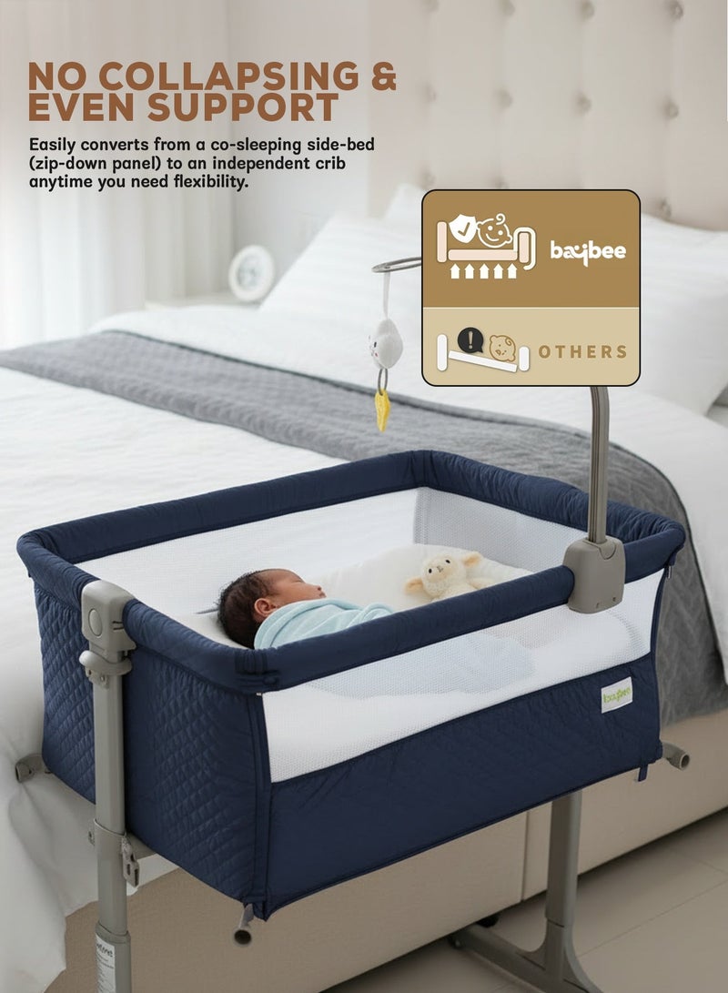 بيبي سرير أطفال كراديلا قابل للتحويل، سرير أطفال محمول، بعجلات قابلة للتعديل الارتفاع، ناموسية، ألعاب للأطفال الصغار من عمر 0 ​​إلى 18 شهرًا، أزرق داكن - Image 5