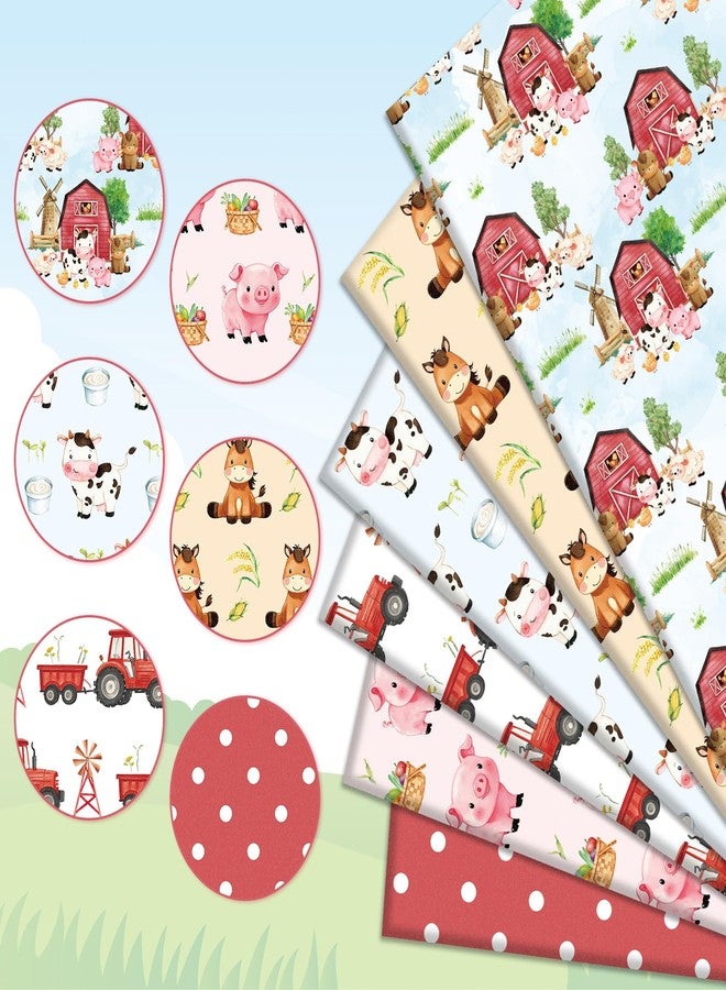 FYSUIMU 6Pcs Farm Animal Cotton Fabric Bundles Cartoon Barnyard Fat Quarters Watercolor Quilting Patchwork for DIY Sewing Craft Decor, 18 x 22 Inch - Image 3