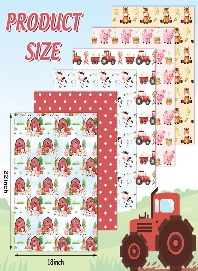 FYSUIMU 6Pcs Farm Animal Cotton Fabric Bundles Cartoon Barnyard Fat Quarters Watercolor Quilting Patchwork for DIY Sewing Craft Decor, 18 x 22 Inch - Image 2