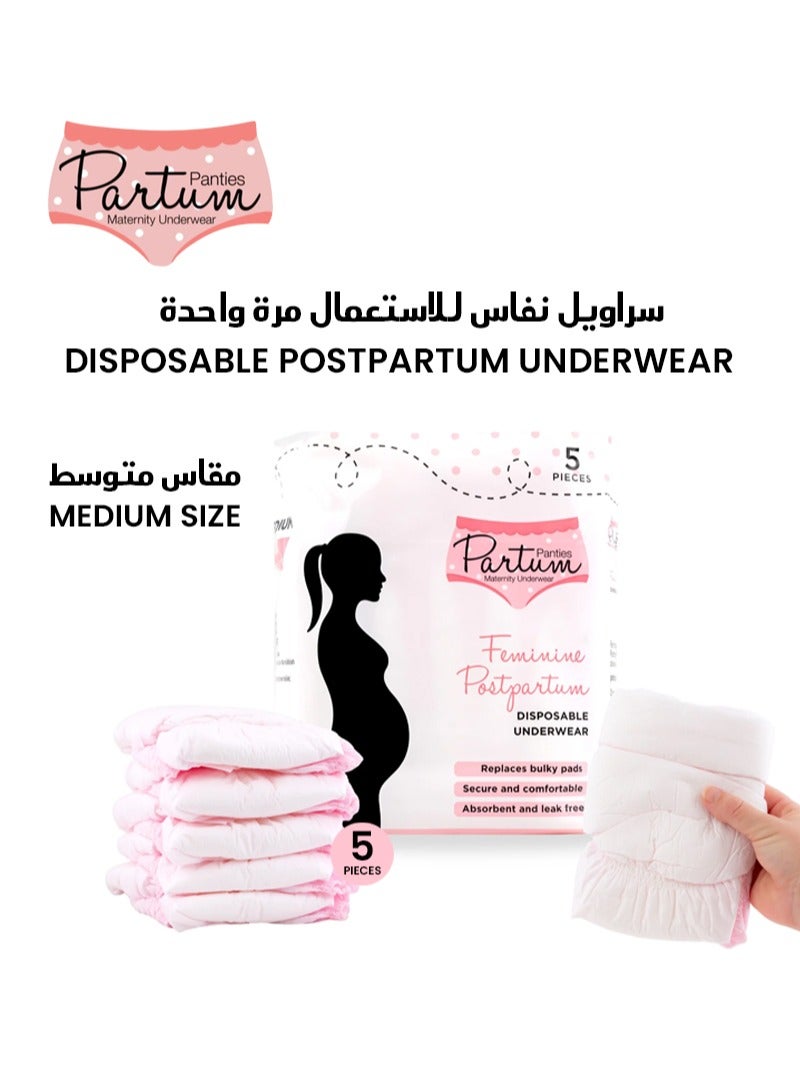 Partum Panties High-Waisted 5-Pack Bundle Disposable Postpartum Underwear | Medium Size 75-110CM Hips | Soft & Absorbent | Ideal for Postpartum Recovery | Comfortable & Leak-Free - Image 1