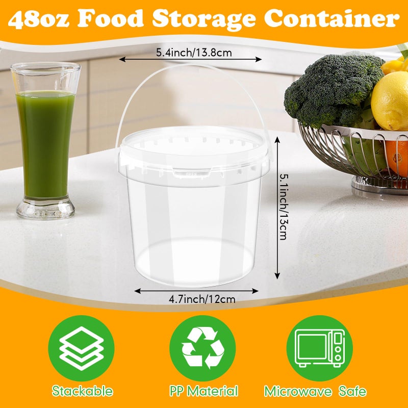 Funnymoom 20 Pack 48 oz Clear Buckets with Lid Plastic Ice Cream Buckets with Lid and Handle Ice Cream Tub Food Storage Containers Round Plastic Pails Freezer and Microwave Safe for Food - Image 2