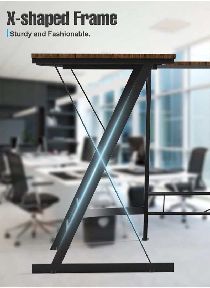 L Shaped Gaming Desk with Power Outlets, 51inch Computer Corner Table with Monitor Stand & Host bracket, Gamer Desk with Headset Hooks USB Charging Port