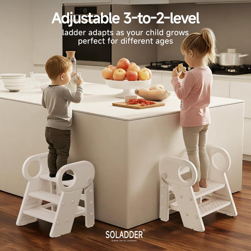 Soladder Foldable Toddler Step Stool with Handles for Bathroom Sink, Adjustable 3 or 2 Step Stool for Training Toilet Potty, Plastic Toddlers Kitchen Stool Helper for Kids-Grey - Image 2
