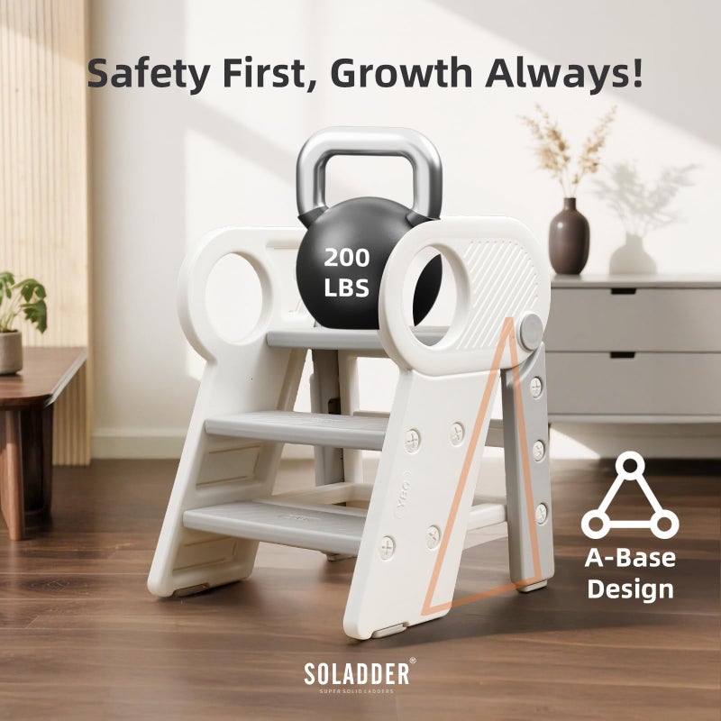 Soladder Foldable Toddler Step Stool with Handles for Bathroom Sink, Adjustable 3 or 2 Step Stool for Training Toilet Potty, Plastic Toddlers Kitchen Stool Helper for Kids-Grey - Image 5