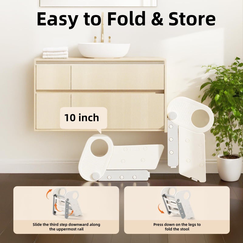 Soladder Foldable Toddler Step Stool with Handles for Bathroom Sink, Adjustable 3 or 2 Step Stool for Training Toilet Potty, Plastic Toddlers Kitchen Stool Helper for Kids-Grey - Image 4