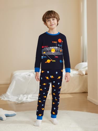 Popshion Little Boys Space Pajamas Sets for Toddler 100% Cotton Dinosaur Train Rocket Glow in Dark Sleepwear Long Sleeve 2 Piece kids Clothes Pjs 3-7T starry1-6256-6T - Image 2