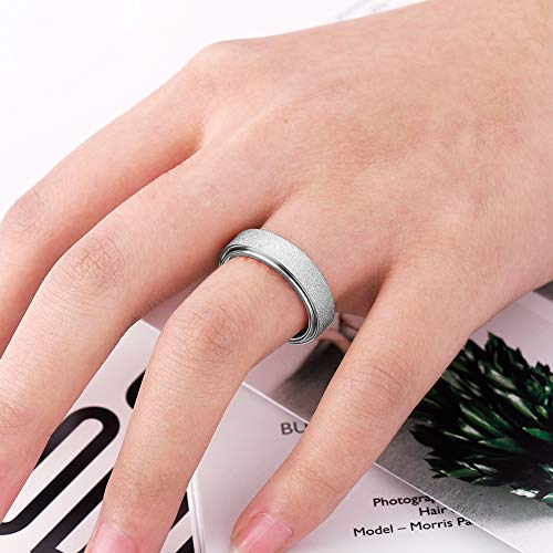 OreilleStar Anxiety Ring for Women Fidget Spinner Ring Fidget Toys Adults Titanium Stainless Steel Thumb Ring 6mm Wide Sivler Size 10 - Image 4