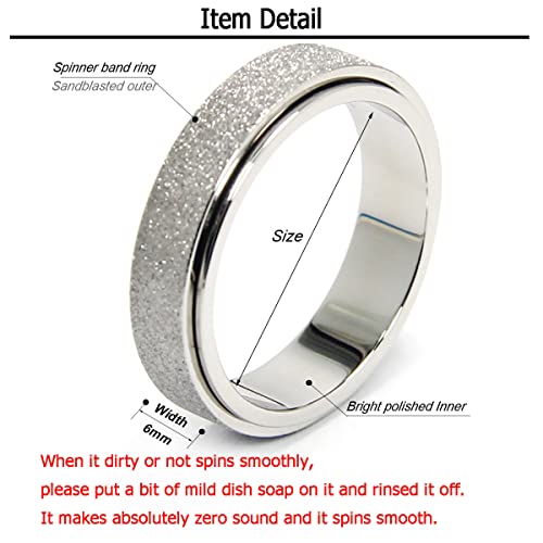 OreilleStar Anxiety Ring for Women Fidget Spinner Ring Fidget Toys Adults Titanium Stainless Steel Thumb Ring 6mm Wide Sivler Size 10 - Image 2
