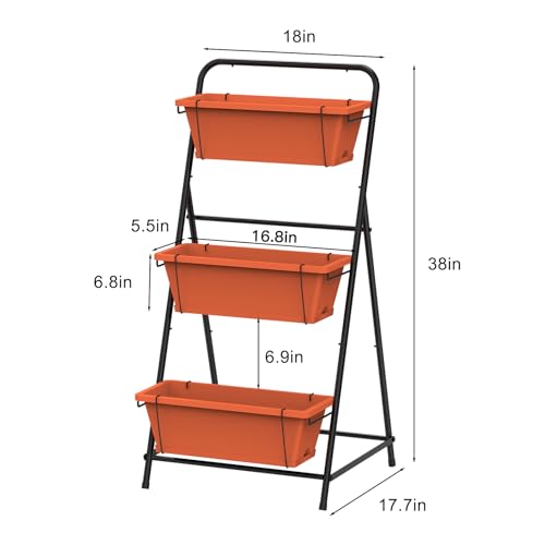 BTY Vertical Raised Garden Bed 3 Tier Elevated Garden Planters Standing Planter Box Outdoor and Indoor for Plants Herbs Flowers Vegetables Brick Red - Image 3