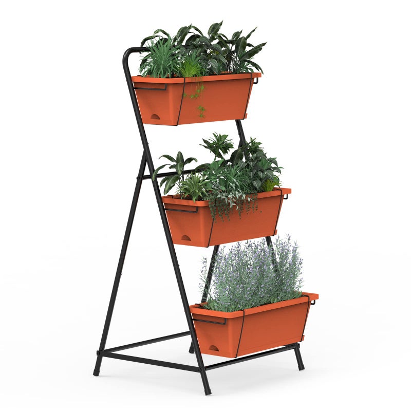 BTY Vertical Raised Garden Bed 3 Tier Elevated Garden Planters Standing Planter Box Outdoor and Indoor for Plants Herbs Flowers Vegetables Brick Red - Image 2