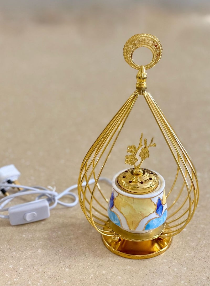 Breeze Luxury Bakhoor Burner – Elegant Gold & Ceramic Design for Home & Office - Image 1
