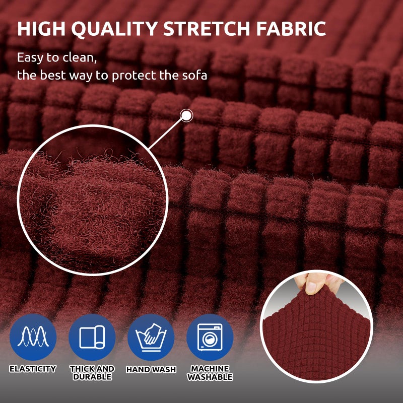 KEKUOU Stretch Sofa Cover Slipcover ï¼ŒCouch Covers for 3 Cushion Couch Sofa pet Friendly (78"-94") Furniture Protector Sofa with Elastic Bottom for Kids,Dog, Jacquard Small Checked(Large,Dark Red) - Image 5
