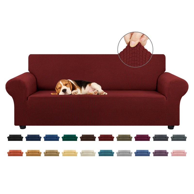 KEKUOU Stretch Sofa Cover Slipcover ï¼ŒCouch Covers for 3 Cushion Couch Sofa pet Friendly (78"-94") Furniture Protector Sofa with Elastic Bottom for Kids,Dog, Jacquard Small Checked(Large,Dark Red) - Image 1