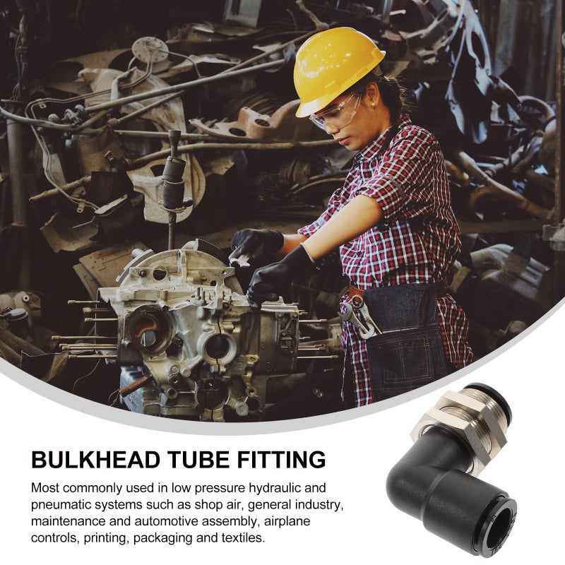 8Mm Bulkhead Elbow Pneumatic Push To Connect Tube Fittings With Nut For Air Compressor - Image 4