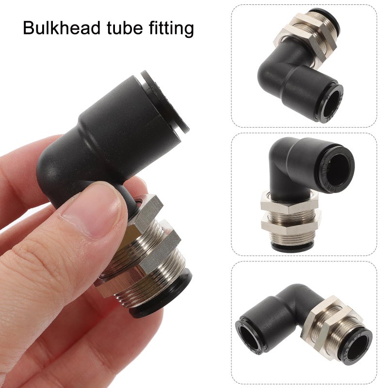 8Mm Bulkhead Elbow Pneumatic Push To Connect Tube Fittings With Nut For Air Compressor - Image 5
