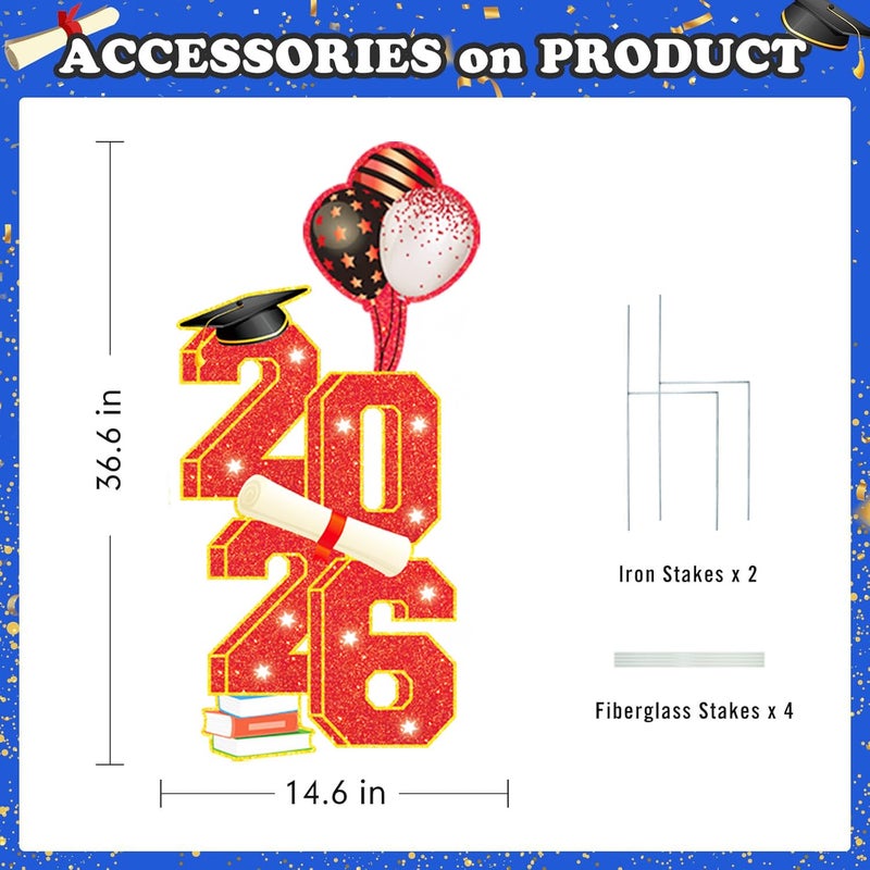 sewrung 2026 Graduation Decorations - 3.5FT Large Class 2026 Graduation Yard Sign Yard Decorations Congrats Graduation Lawn Signs 2026 Grad Yard Signs with Stakes for Outdoor Indoor Congrats Graduation Party Decoration Supplies - Image 2