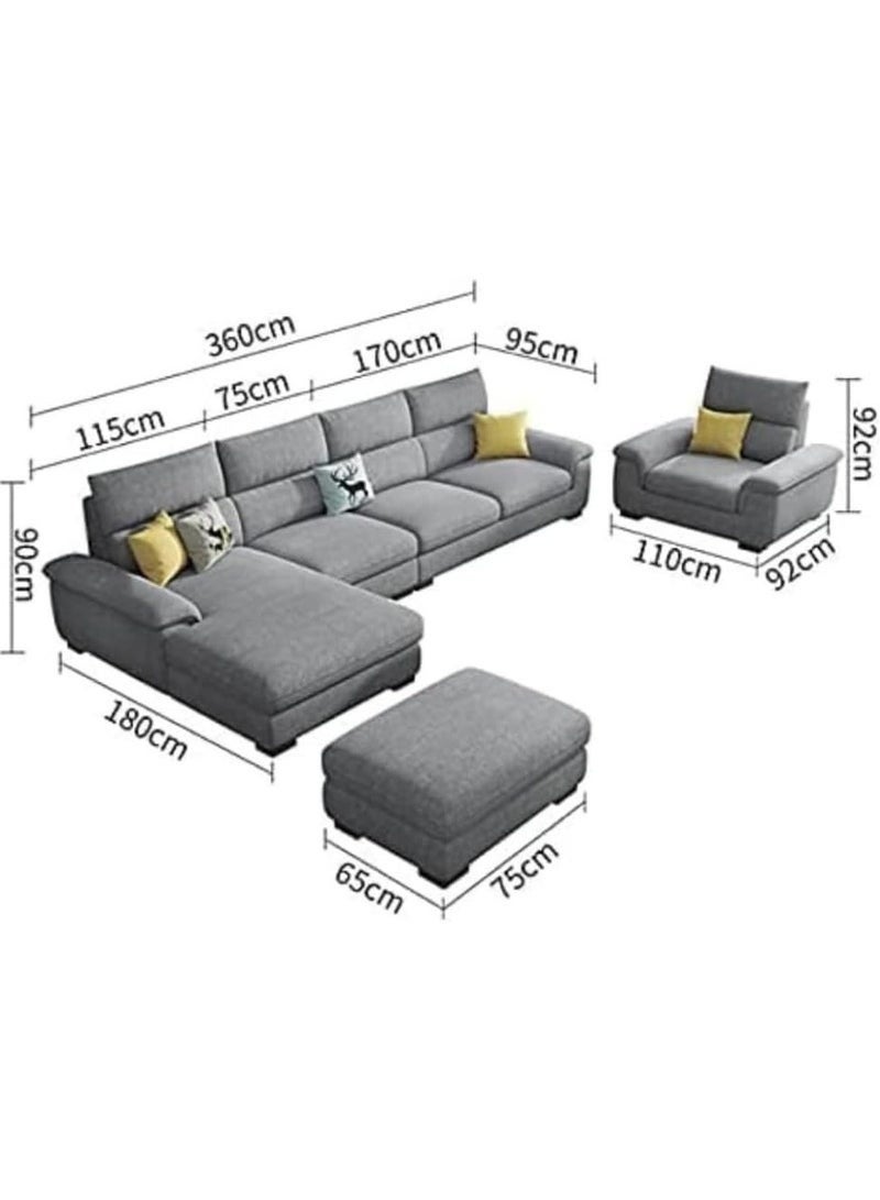 Al Zakharef Furniture Noor Overstuffed L-Shape Corner Sofa Set with Ottoman, Solid Wood Frame, Linen Fabric Upholstered Modular Sofa Set for Living Room, Modern Multifunction Sectional Sofa, Grey – 5 to 7 Seater - Image 2