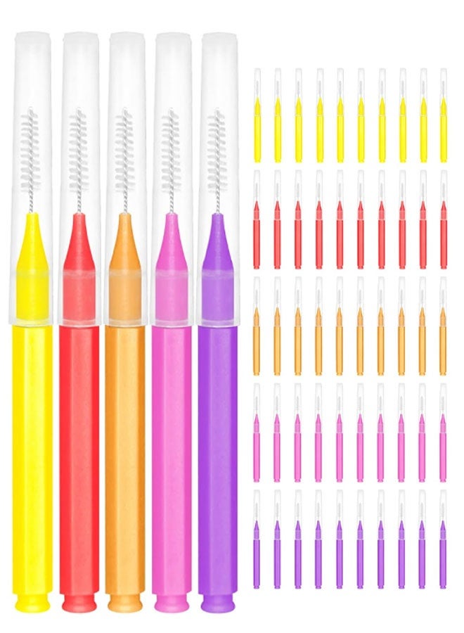 Braces Brush for Cleaner Interdental Brush Toothpick Dental Tooth Flossing Head Oral Dental Hygiene Flosser Toothpick Cleaners Tooth Cleaning Tool (5 Warm Colors,50pcs) - Image 1