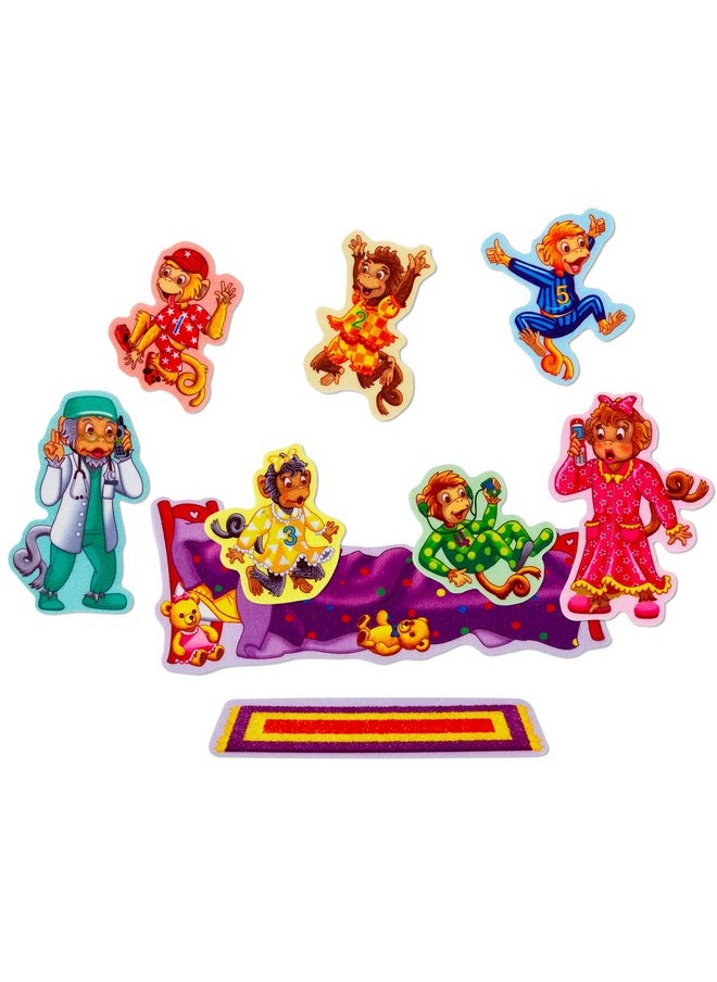 ليتل فوك فيجوالز مجموعة شخصيات Little Folk Visuals Five Monkeys Jumping on The Bed، مصنوعة من الفلانيل/اللباد، مكونة من 9 قطع  - Image 1