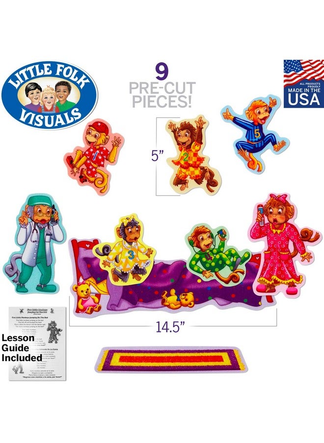 ليتل فوك فيجوالز مجموعة شخصيات Little Folk Visuals Five Monkeys Jumping on The Bed، مصنوعة من الفلانيل/اللباد، مكونة من 9 قطع  - Image 2